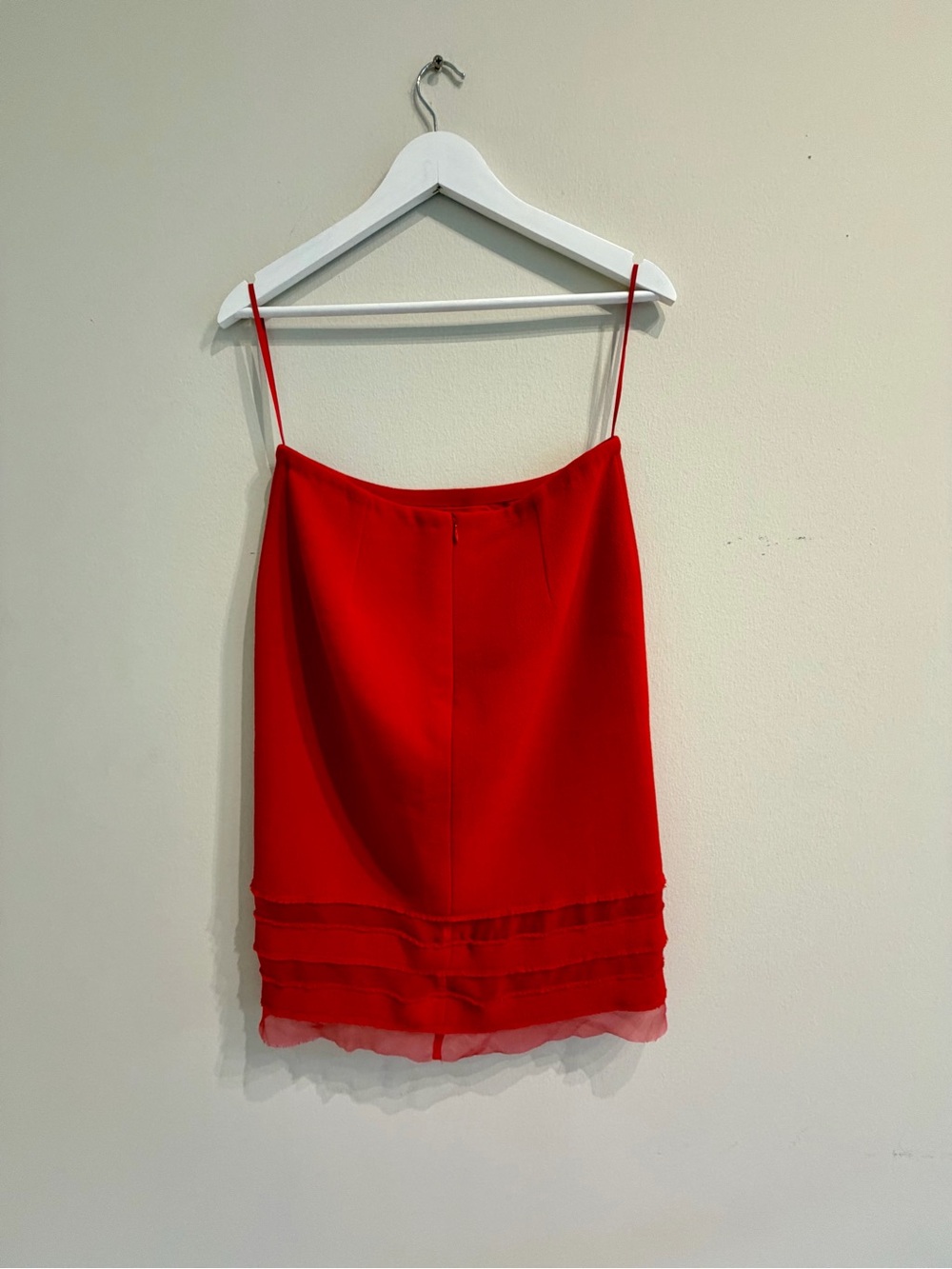 Oscar de la Renta Red Pencil Skirt with Sheer Tiered Hem - Picture 2 of 6